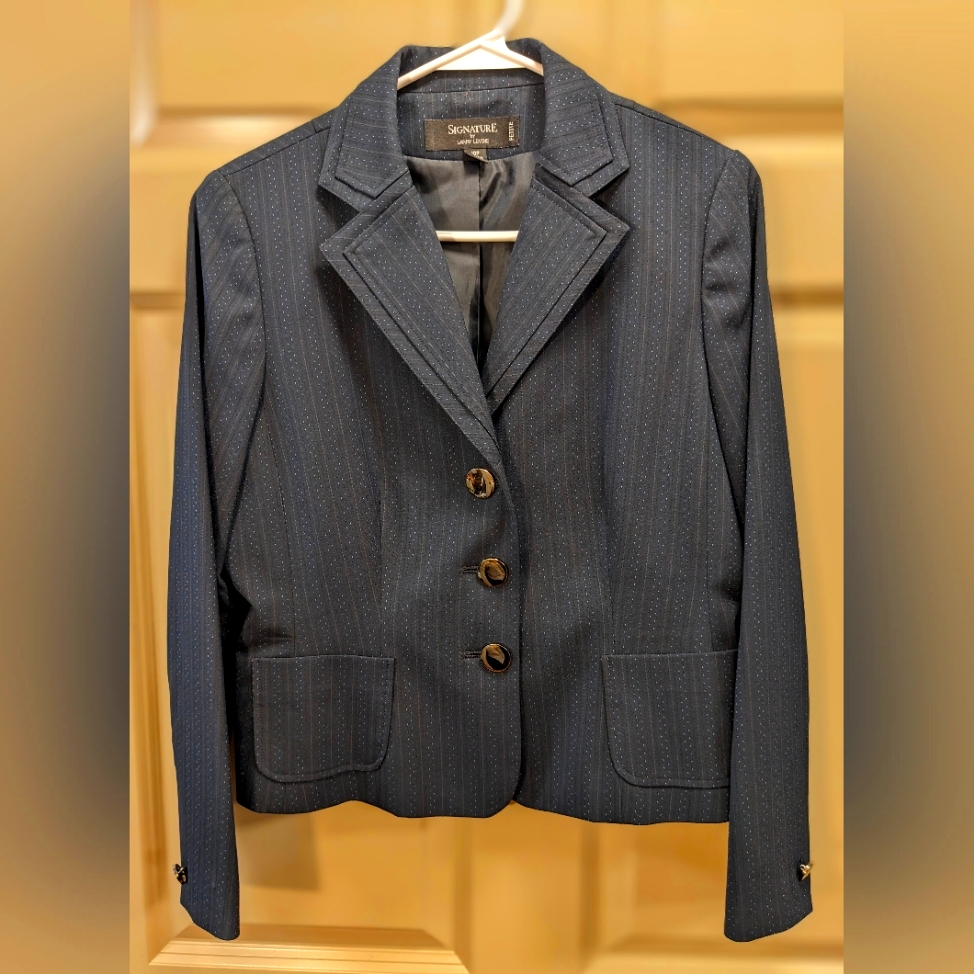 Signature By Larry Levine Navy Pinstripe Blazer With Notched Lapel